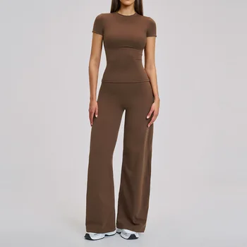 2 Pieces Yoga Set Gym Clothes Sportswear Yoga Suits Women Sports Outfits Fitness Short Sleeve Crop Top Tracksuits Gym Leggings 1