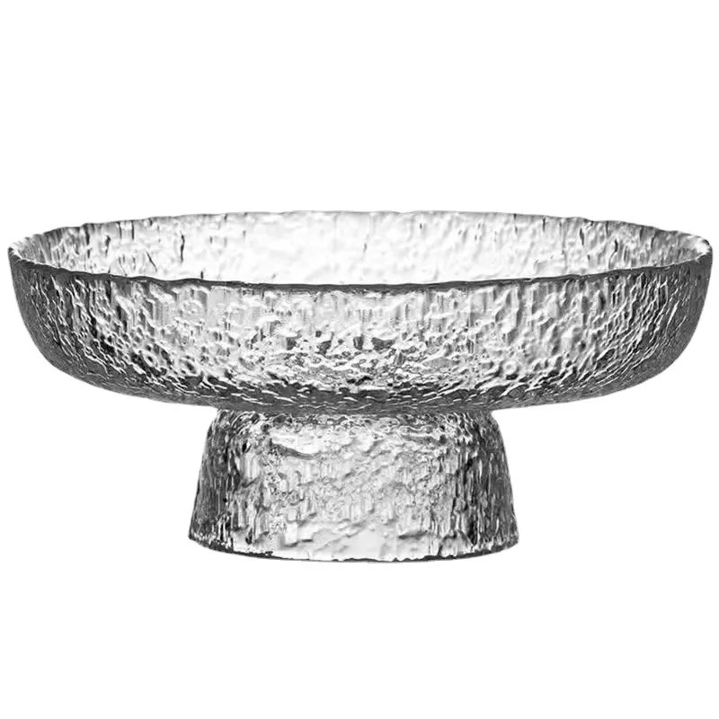 Hammered Pattern Glass round Exquisite Fruit Plate High-Grade Japanese Snacks Tray Minimalist Creative High-Legged Tea Plate 5