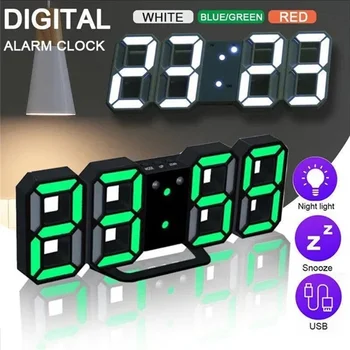 3D LED 디지털 알람 시계, 전자 벽시계, 걸이식 시계 테이블 시계, USB LED 디지털 테이블 벽시계, 홈 데코