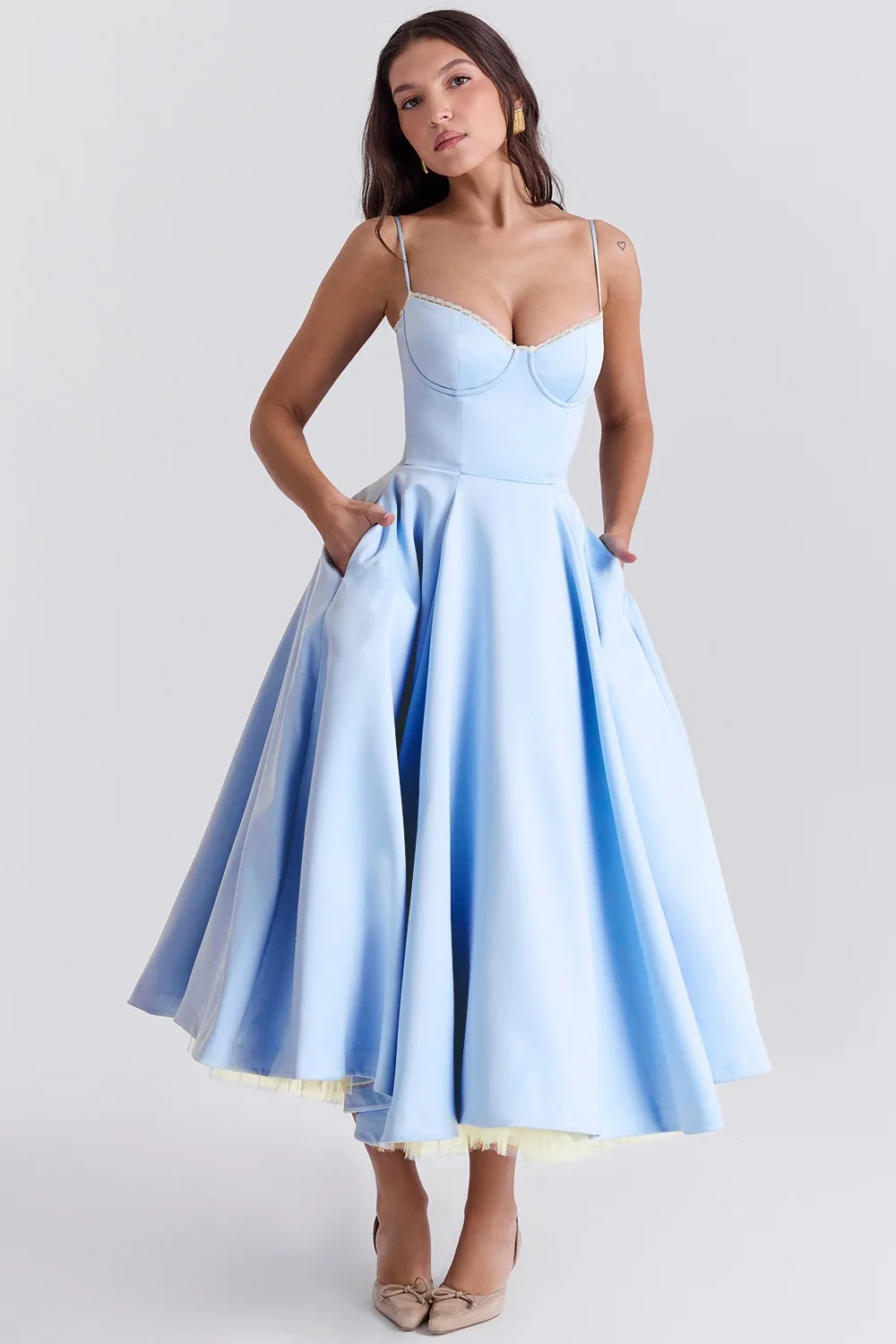 2026 Spring/summer High End Satin Strapless Heavy Industry French Waist Strap Sexy Hot Girl Medium Long Dress Women Elegant 5