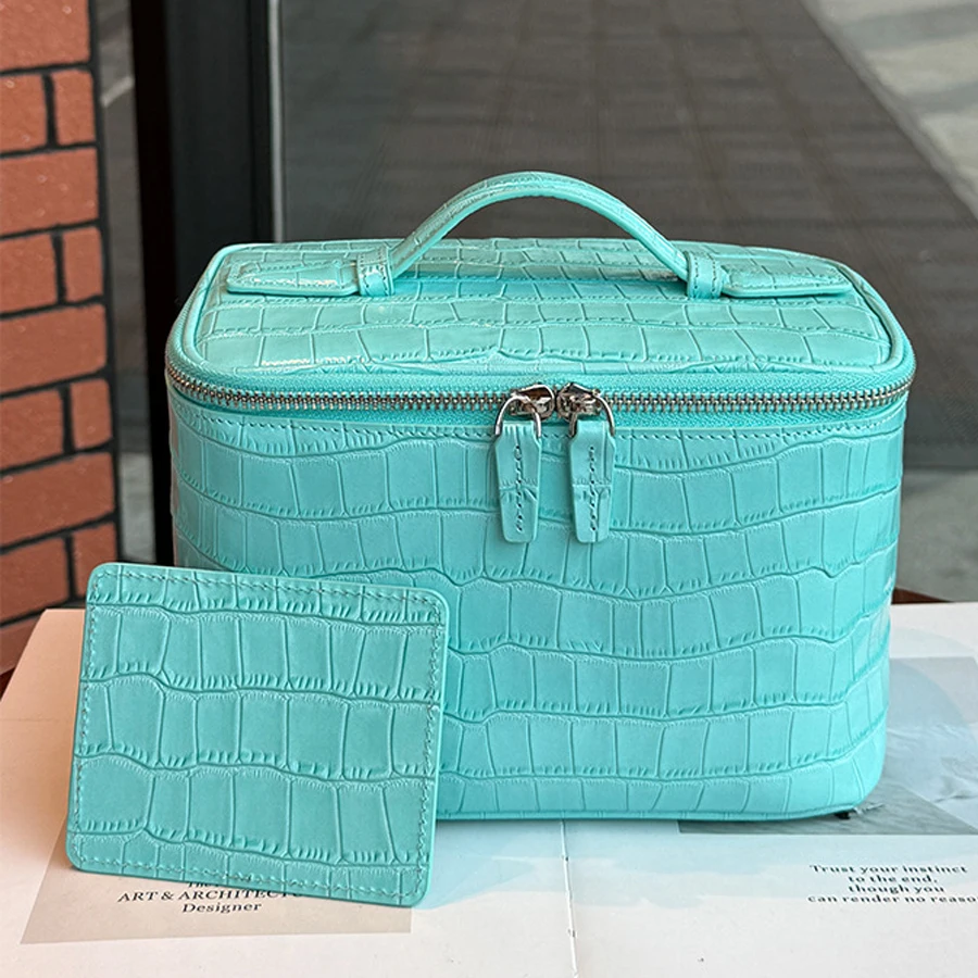 Genuine Leather Top Layer Cowhide Makeup Bag For Women Luxury Designer Handbag Large Capacity Travel Toiletry Storage Cosmetic 3