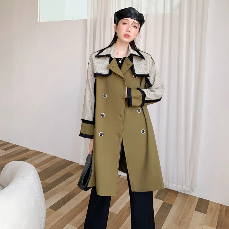 S1a0443410528438f9ff227c69a1c0e0dZ - Turn-Down Collar with Epaulettes Patchwork Double-Breasted Gemma Belted Trench Coat