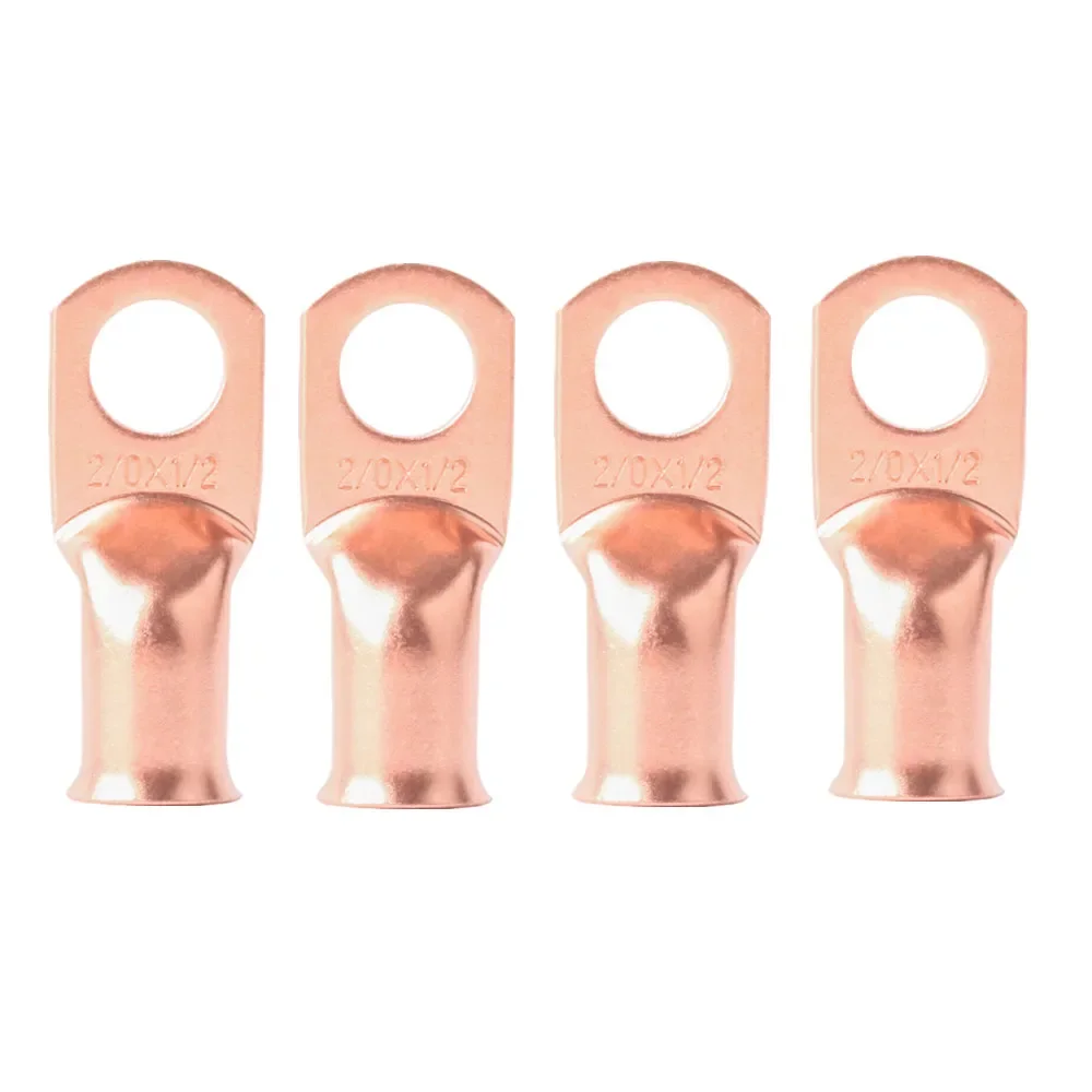 베어 구리 케이블 와이어 러그 링 터미널 배터리 용접 커넥터, 2/0AWG M6/M8/M10/M12, 10/25PCs