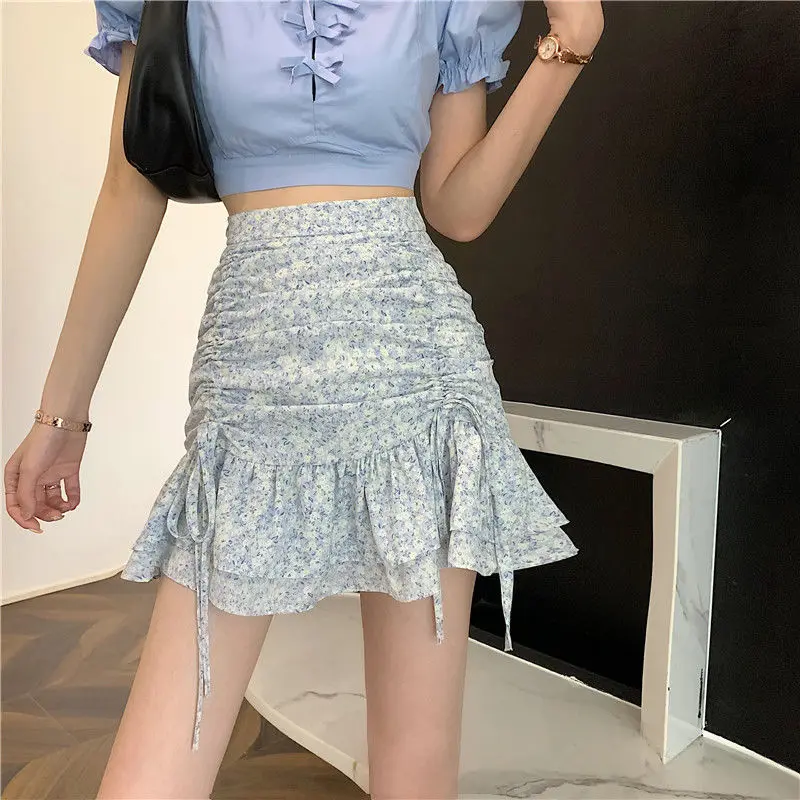 

2022 Korean Fashion Mini Trumpet Skirt for Women Girl Ruffled Skirt Female Party Beach Birthday Harajuku Preppy Style Clothing