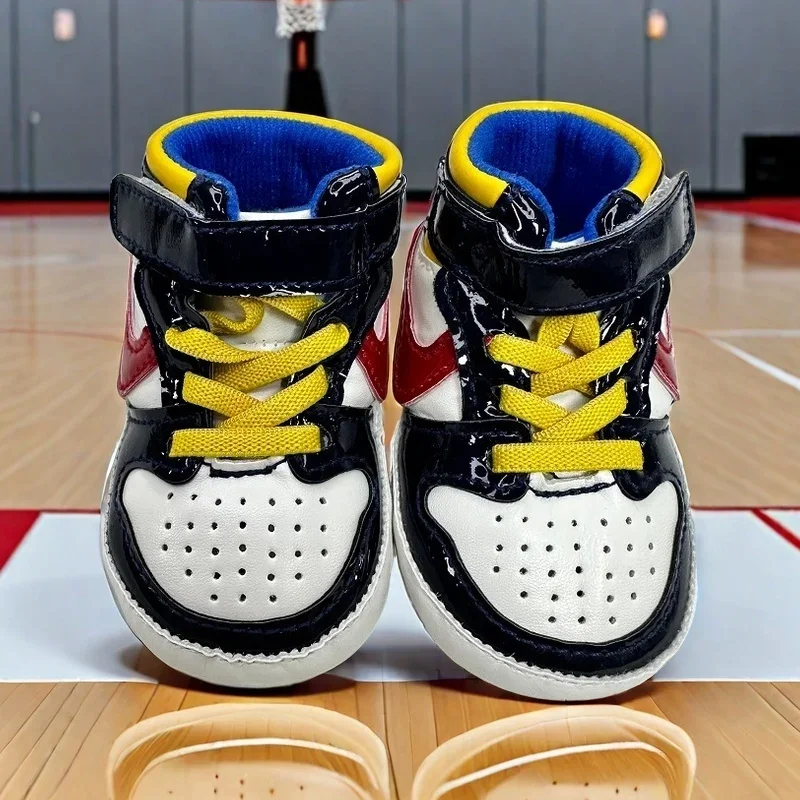 Spring and Autumn Baby Shoes Classic Trendy PU High Top Sports Shoes Basketball Shoes Soft Sole Lightweight Walking Shoes 2