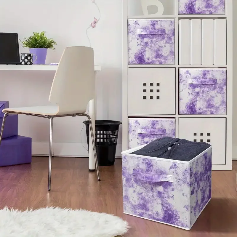 Cube Foldable Fabric Basket Bin Box Shelves  - Great for Kids Nursery Closet Shelf, Playroom, Home (Tie-Dye Purple) 3