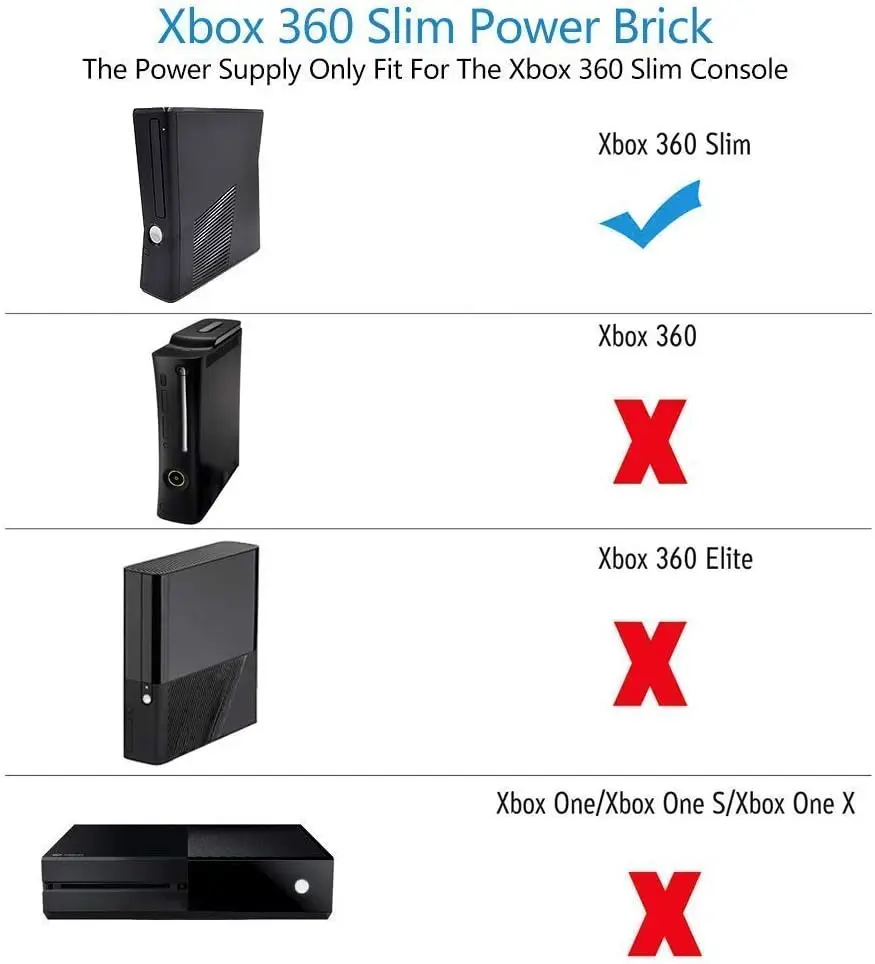Xbox 360 슬림용 AC 어댑터, 전원 공급 장치, 코드 교체 충전기, Xbox 360 슬림 콘솔용 파워 브릭