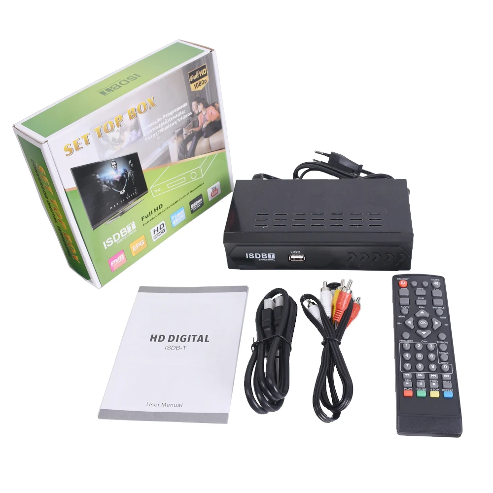 ISDB-T 1080P HD Terrestrial Digital Video Broadcasting TV Receiver Set Top Box with HDMI RCA Interface Cable for Chile digital tv decoder digital tv converter box