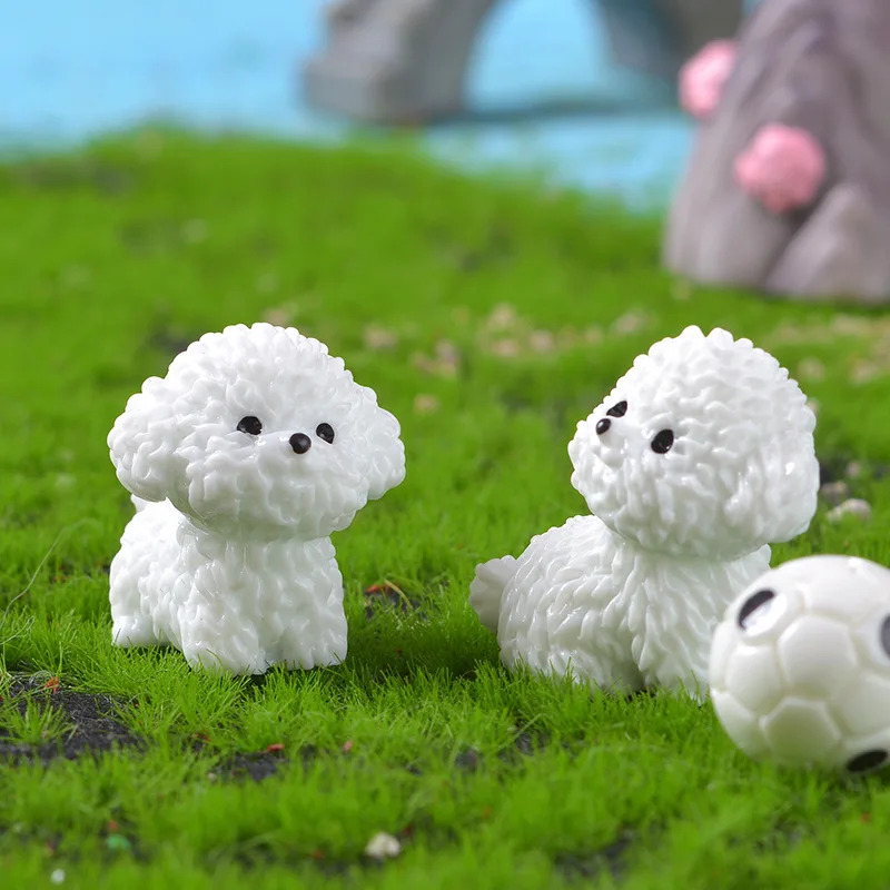 Bichon Frise Dog Figurines Mini Cute Miniature Craft Fairy Garden DIY Home Desk Decoration Kids Bedroom Living Room Car Ornament