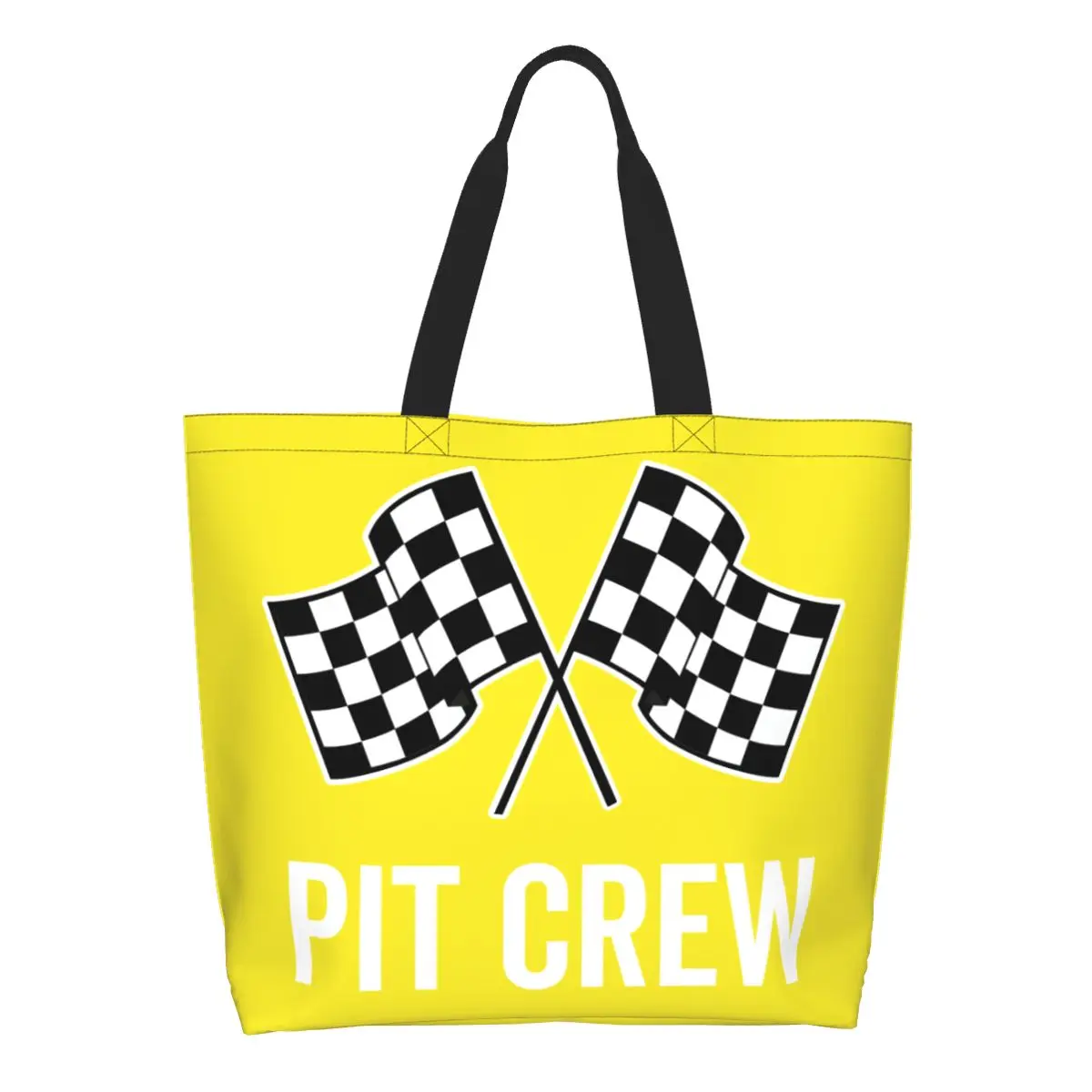 

Fashion Race Car Pit Crew Checkered Flag Shopping Tote Bags Recycling Racing Sport Grocery Canvas Shoulder Shopper Bag