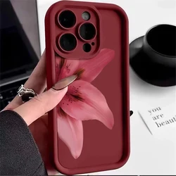Elegant Wine Red Floral Print Soft Phone Case - Shockproof Air Cushion Cover - iPhone 12 Pro (1)