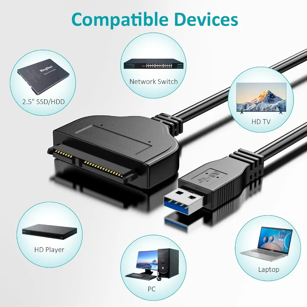 USB SATA Cable USB 3.0 To Sata Cable For 2.5 Inch External HDD SSD Hard Drive Ad