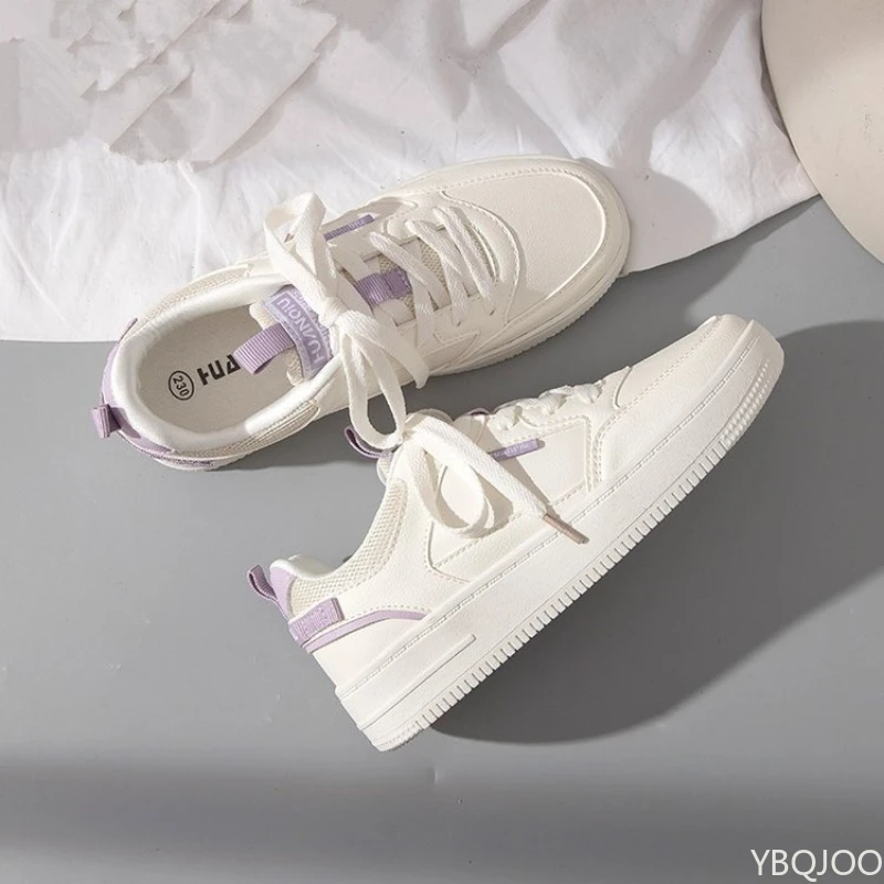 Ladies thick soled white Shoes Summer new fashion Sneakers Trendy lace up casual shoes Comfort breathable women's board shoe