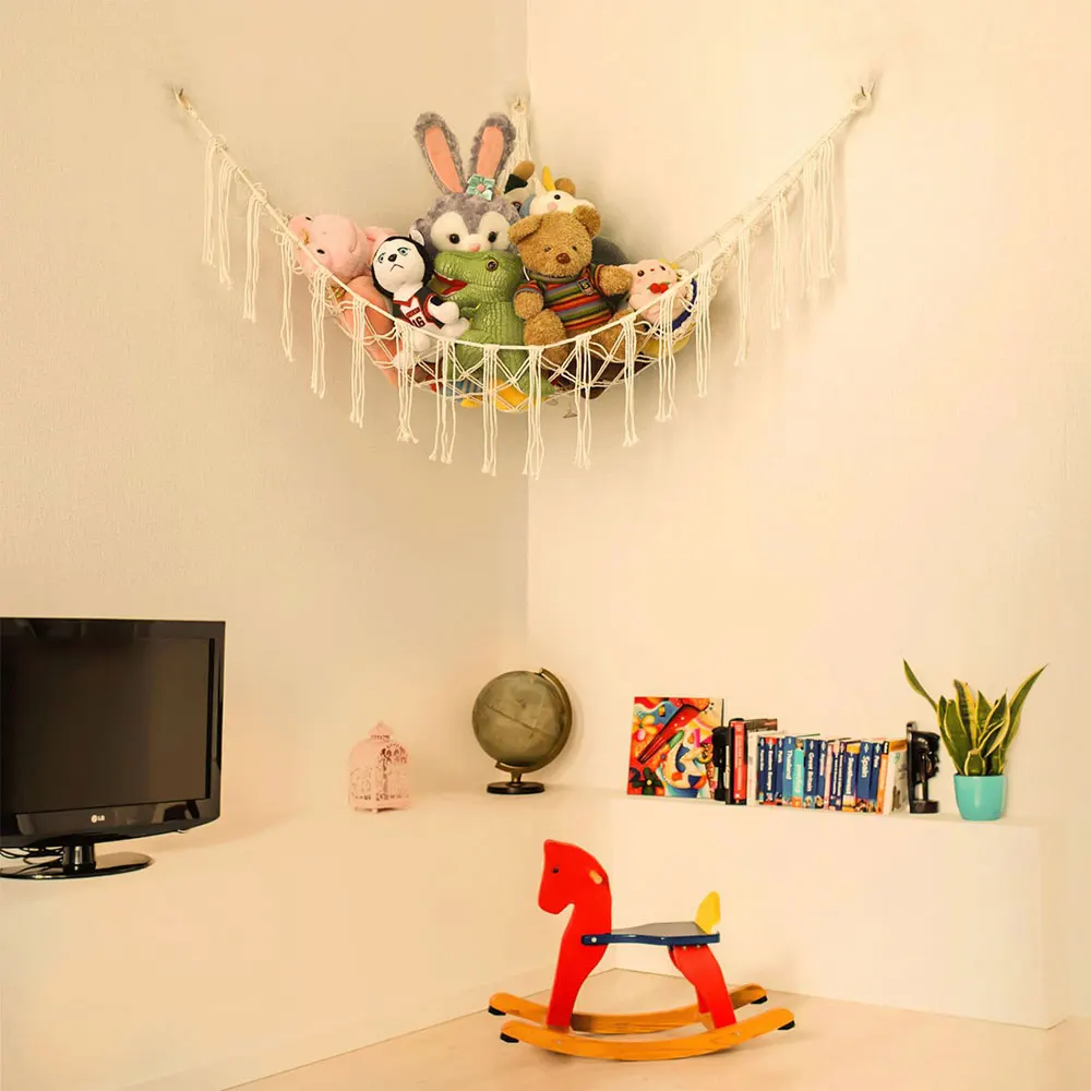 Stuffed Animals Storage Hammock Large Capacity Net Macrame Boho Home Kids Bedroom Decoration Corner Hanging Toy Organizer Nets - 4
