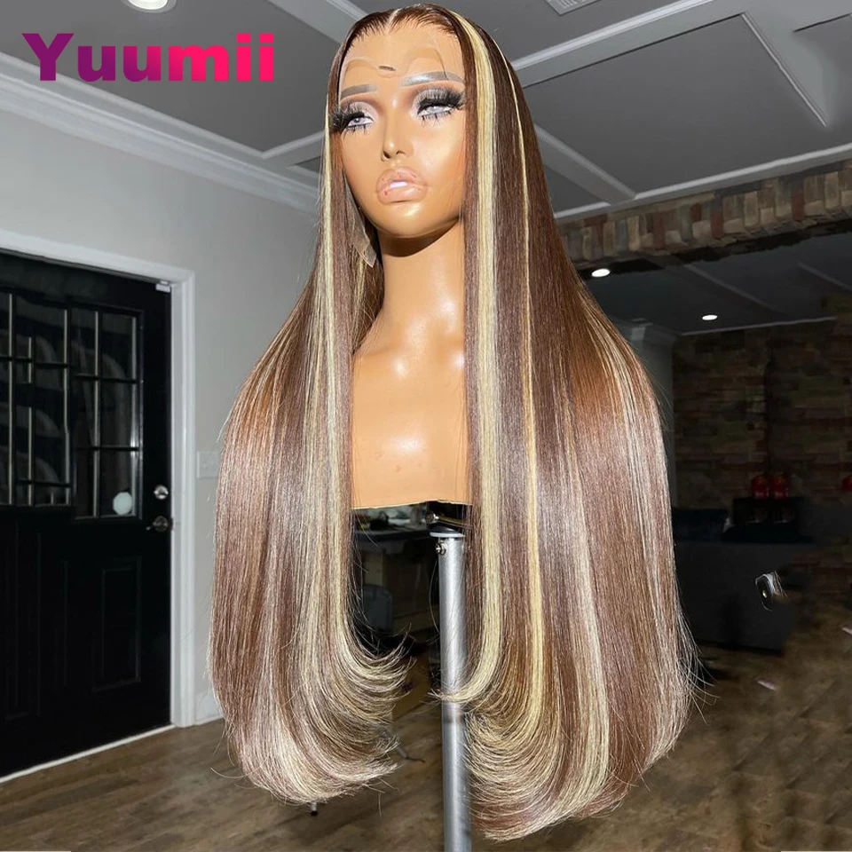

13x6 Transparent Lace Frontal Straight Human Hair Wigs Brown Blonde 27 Highlights 5x5 Closure Wig Pre Plucked Brazilian Hair Wig