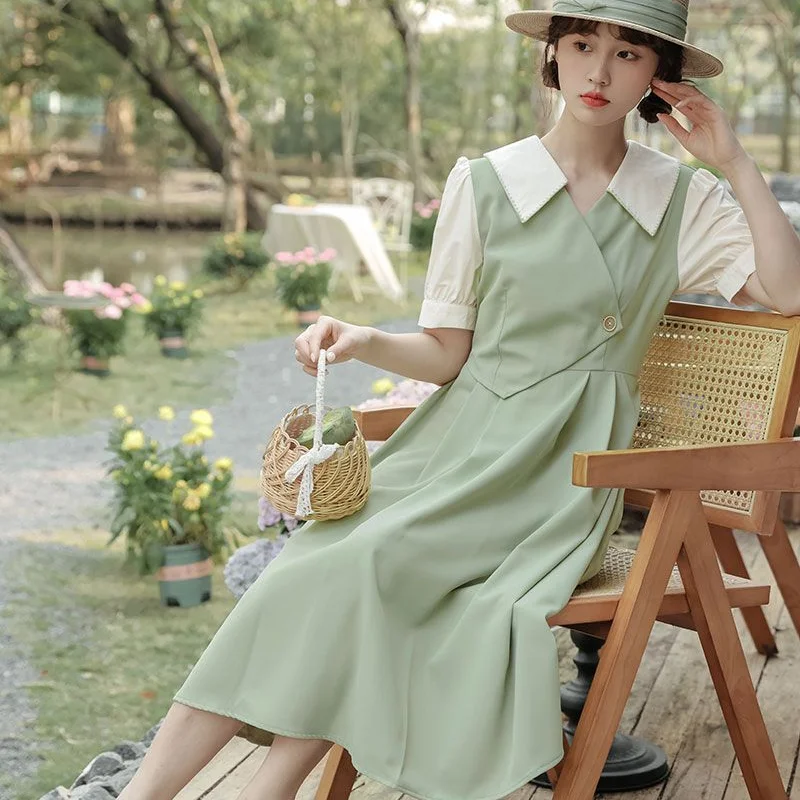 

Женская одежда, французское винтажное платье для чая, Новинка лета 2023, темпераментная облегающая юбка из двух частей с имитацией талии, длинные платья