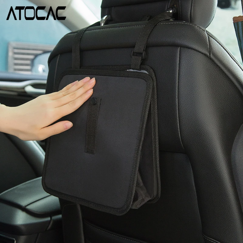 Car Trash Can Hanging Trash Can Cars Garbage Box Foldable Waste Basket Drinks Can Tissue Storage Vehicles Interior Seat Organizer Accessories