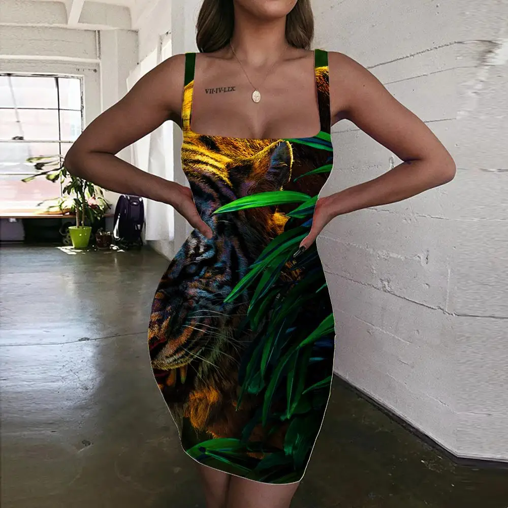 

KYKU Brand Tiger Skirts Women Grassland Pencil Painting Print Skirt Ferocious Sundresses Sexy Ladies Skirts Womens Vintage