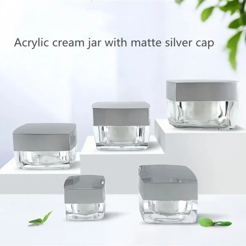 5-50g Square Empty Face Cream Jar Portable Cosmetic Container Sample Bottle Acrylic for Travel Beauty Salon Packaging Materials