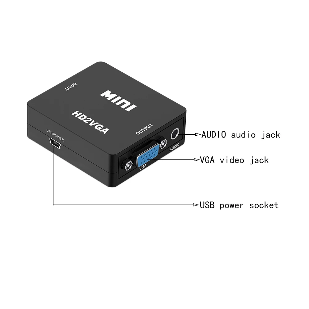 비디오 박스 어댑터 HDMI 호환 VGA 컨버터, Xbox360 PC DVD PS3 PS4 용 오디오 포함, 1080P HD2VGA