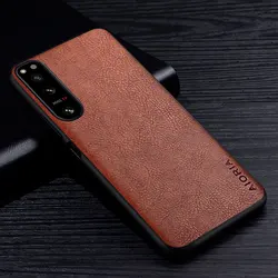 Premium Retro Litchi Pattern Leather Phone Case - High Grade Luxury Back Cover for Xperia Pro-I (Brown)