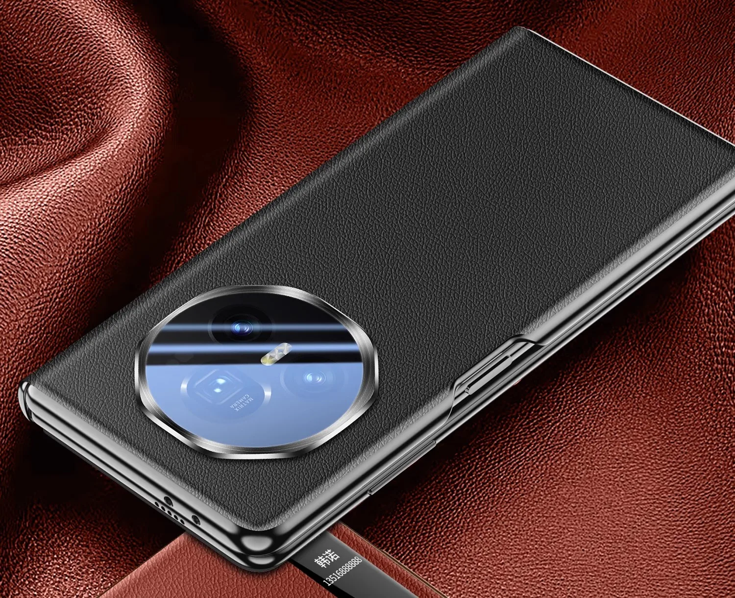 Premium PU Leather Wallet Case - Full Coverage Smart Window Protective Cover