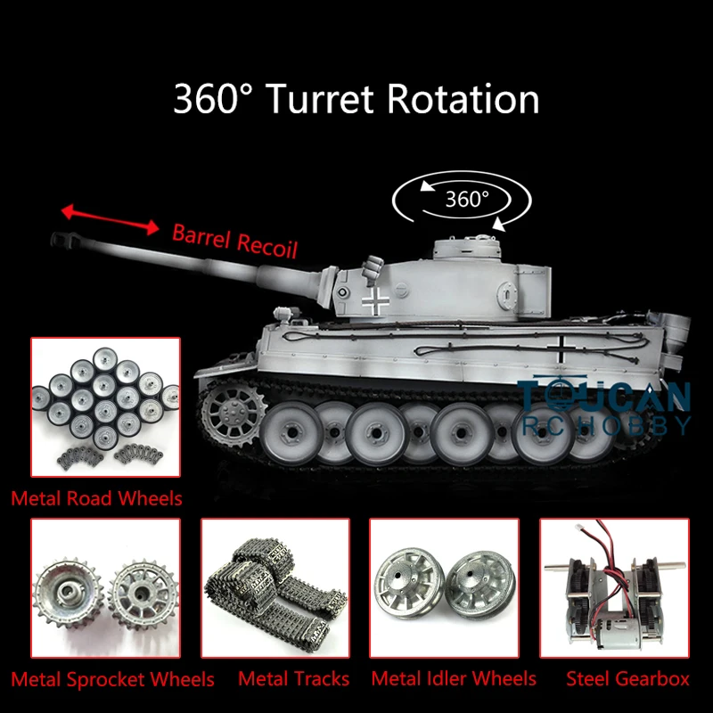 1/16 Heng Long TK7.0 Tiger I RC Tank Model 3818 RTR Barrel Recoil Metal Tracks Wheels TH19109 6