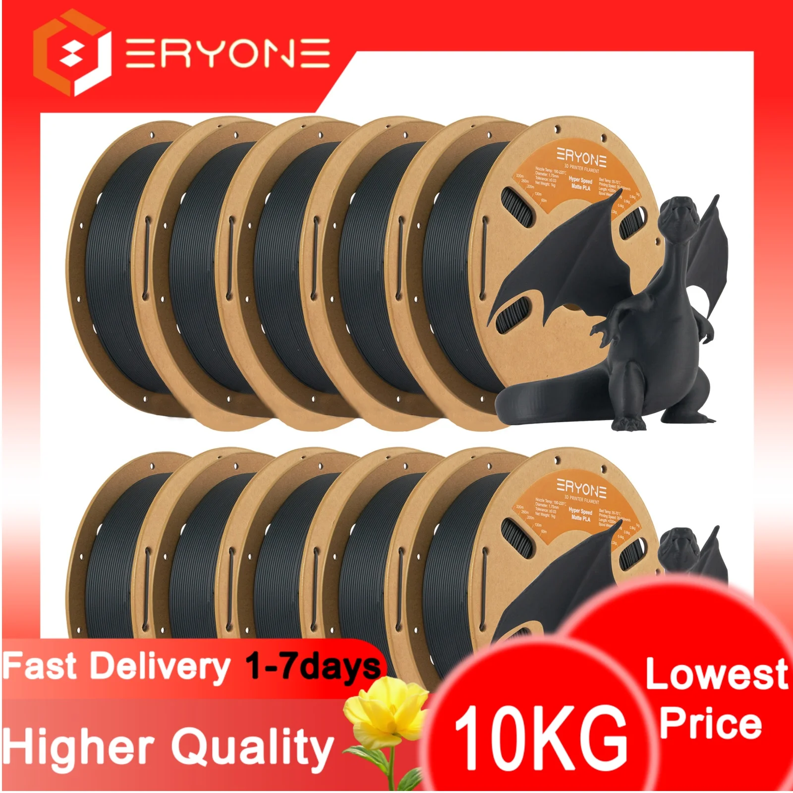ERYONE 1KG/3KG/5KG/10KG Promotion Hyper Speed Matte PLA Filament Perfekte Spule 1,75mm ±0,03mm Filament für FDM 3D-Druck