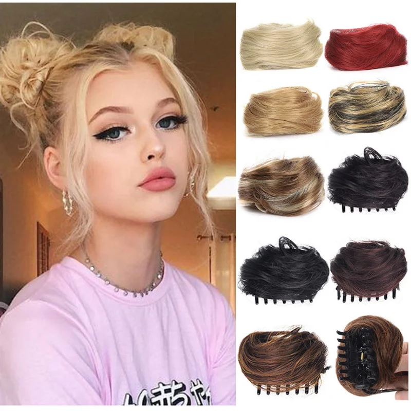 Synthetic Claw Clip-on Hair Chignons Buns Curly Hair Clip Heat Resistant Womens Golden White Gray Bun Wigs