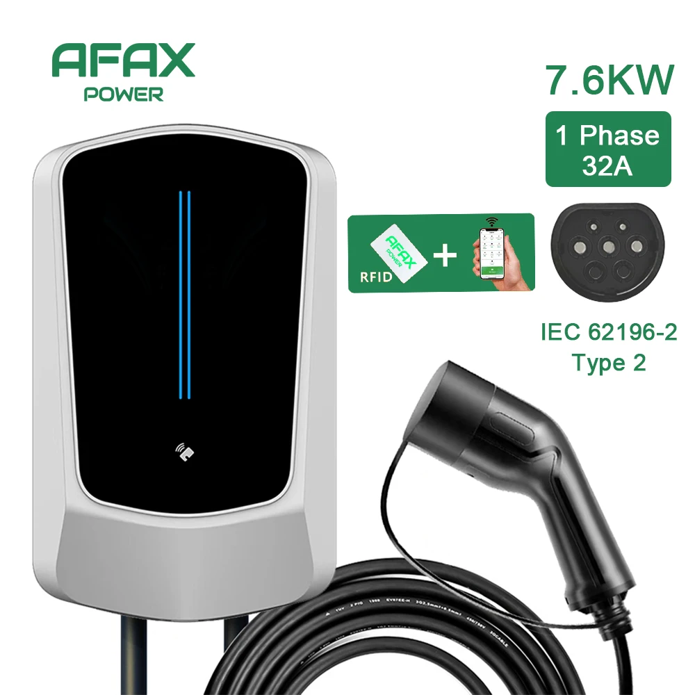 AFAX EV Charging Station Cable 32A Electric Vehicle Car Charger EVSE Wallbox Wall Mount Type 2 Cable IEC 62196-2 7.6KW