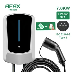 AFAX EV Charging Station Cable 32A Electric Vehicle Car Charger EVSE Wallbox Wall Mount Type 2 Cable IEC 62196-2 7.6KW