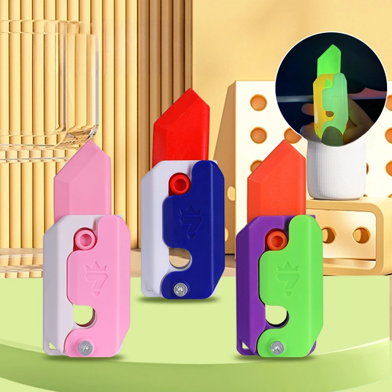 

Hot Luminous Radish Knife 3d Printing Gravity Knife Cub Jumping Small Radish Knife Push Card Decompression Toy Christmas Gift