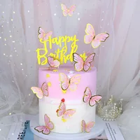YOMDID 11/10Pcs Stamping Gold Pink Butterfly Cake Toppers Princess Girl Wedding Birthday Decor Dessert Cake Decor Butterfly
