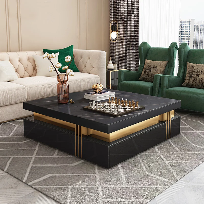 Luxury Design Furniture Metal Sofa Center Tables Marble Coffee Table With Drawers Tv Stand And Coffee Table Set