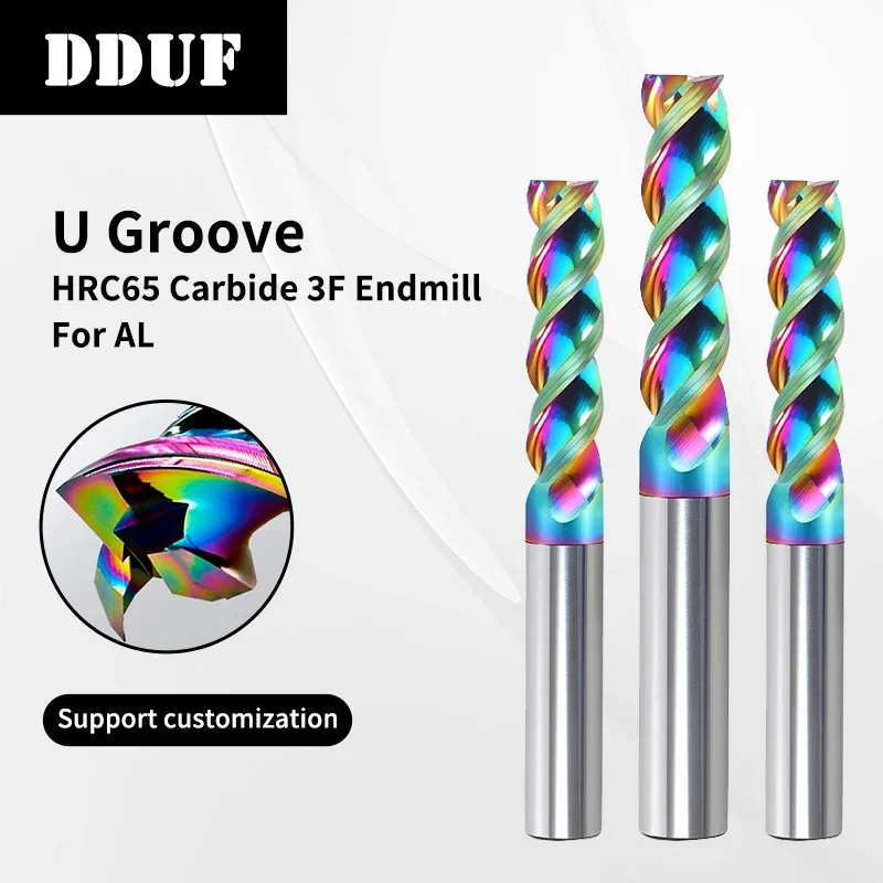 

HRC65 Milling Cutter Bits DLC Coating Colorful High Efficiency CNC Multicolour U-Type Flute for Aluminum End Mill Endmills Tungs