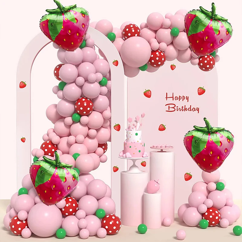 Strawberry Themed Balloon Set Pink Series Girl's Birthday Party Proposal Wedding Party Decoration Children's Toys Baby Bath