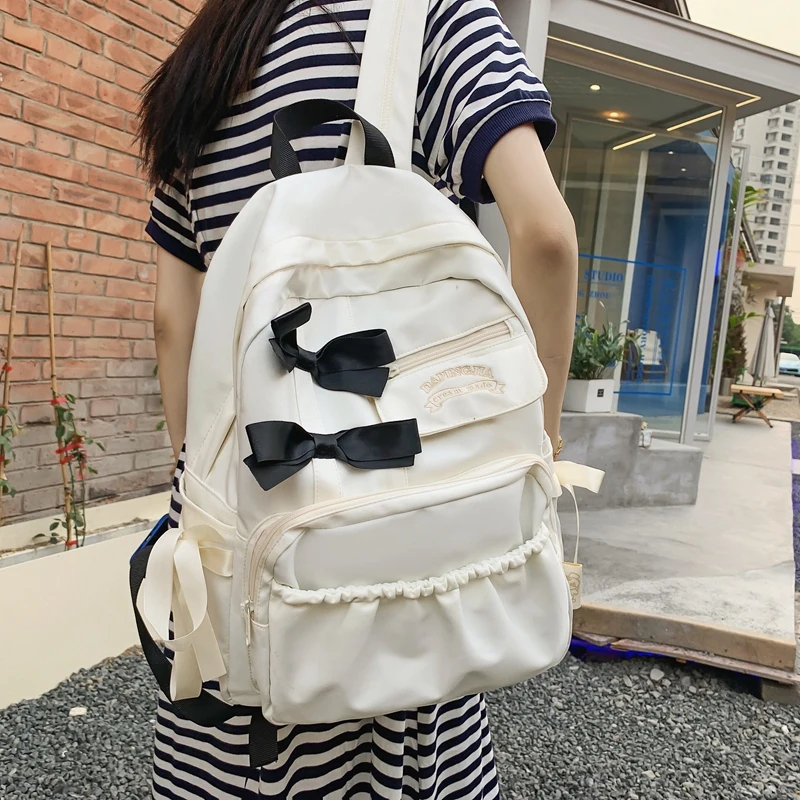 Fashion Waterproof Women Backpack Bow Design Cute Schoolbag Girls Kawaii Rucksack High School Bookbag Travel Mochila