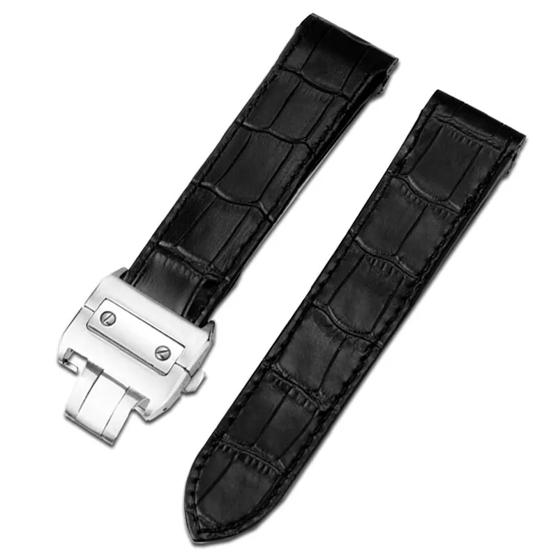 Luxurious Cowhide Watch Strap with Folding Buckle in Black or Brown, 20mm/23mm Sizes