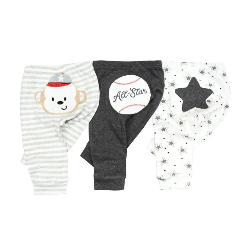 Kiddiezoom 3 Pcs/Lot  Fashion Cartoon 100%Cotton Baby Boy Girl Pants Soft Baby Trousers 4