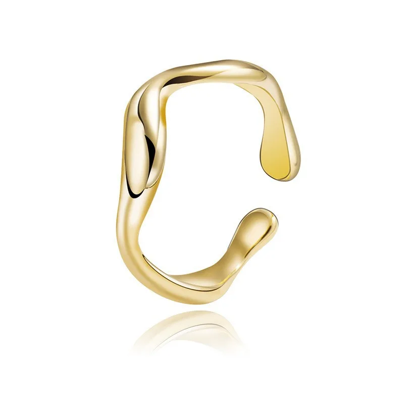 Simple Titanium Steel Ring Not Fade Ins Flower Niche Trend Irregular Opening Adjust Ring Women 5