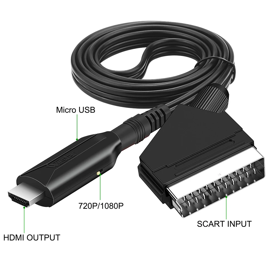 Преобразователь SCART в HDMI, преобразователь видео высокой четкости 1080P, кабель для подключения видео преобразователя SCART DC 5 В plug and play