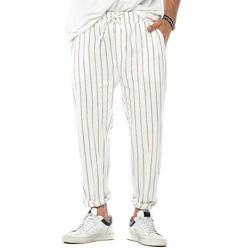 Fashion Men Striped Pants Male New Long Pencil Joggers Pants Casual Trousers Drawstring Side Stripe Slacks 2023 New