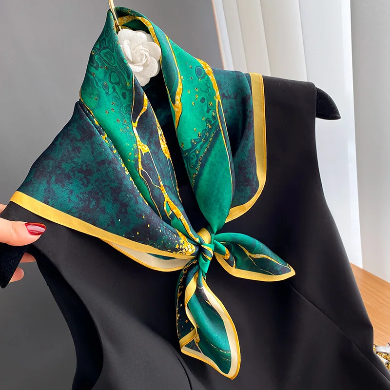 

Fashion 70cm Pure Silk Foulard Scarf Women Square Neckerchief Hair Headscarf Shawl Female Satin Bandana Accessories Head Scarfs