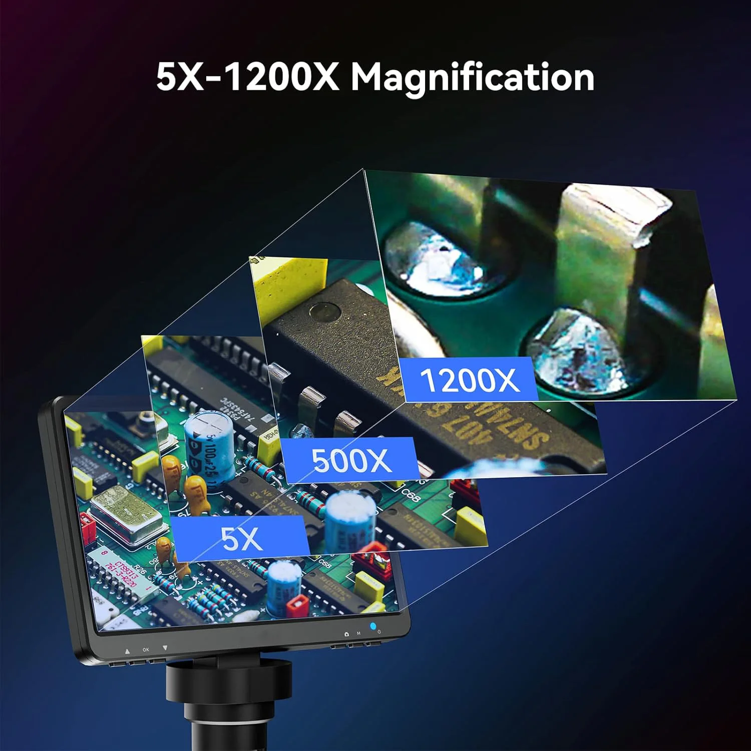 7" LCD Digital Microscope 1200X1080P Coin Microscope with Metal Stand 12MP Ultra-Precise Focusing Video Camera for Repairing PCB 5