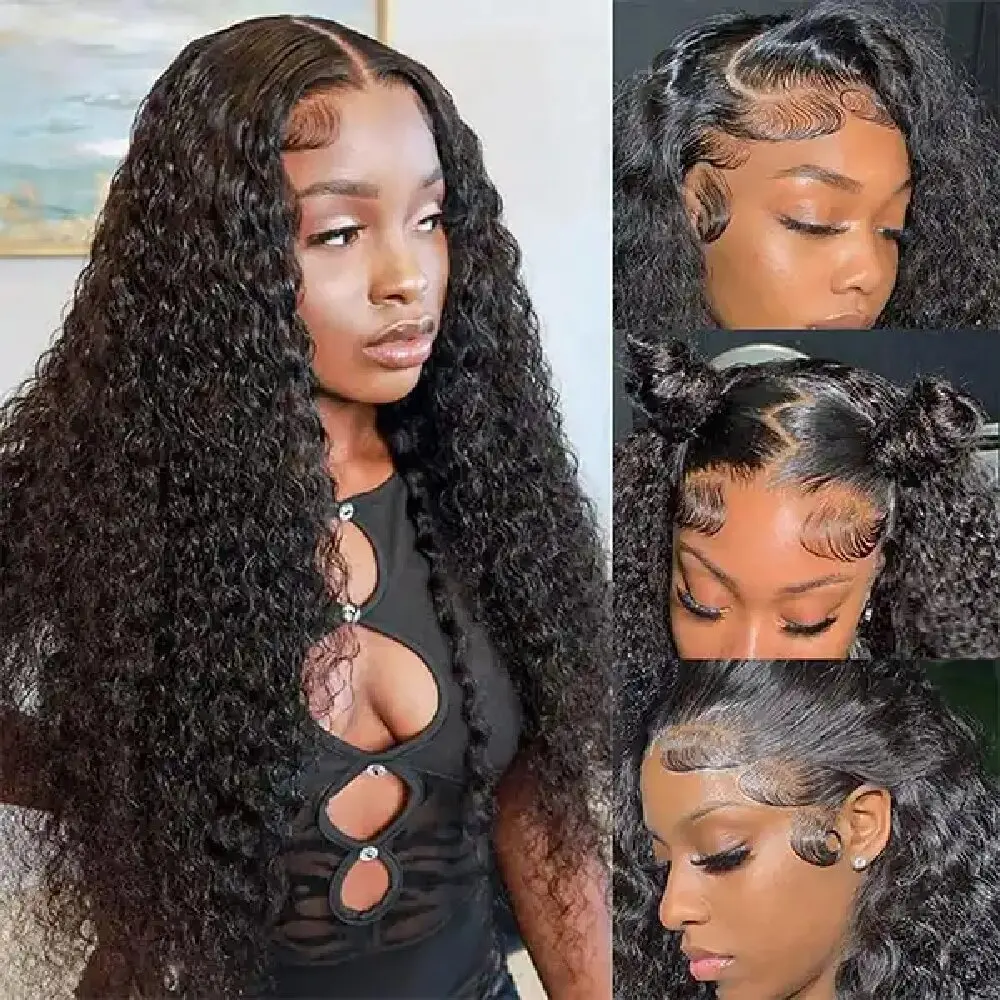 

13x4 13x6 Water Wave Remy Human Hair Wigs Glueless Swiss Lace Front Wig Pre Plucked Water Wave Curly 4*4 HD Lace Closure Wigs