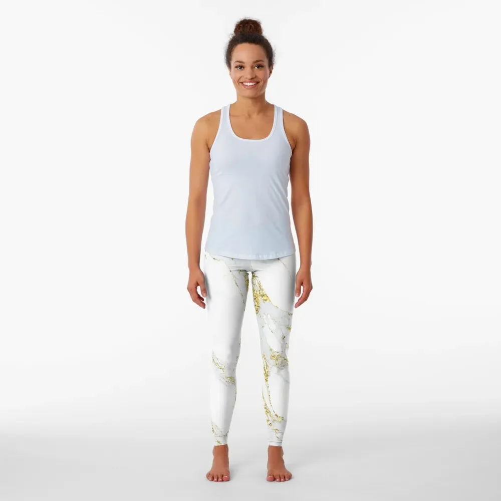 White Italian Carrara Marble Gold Glitter Sparkly Gray Glam Abstract Glam Gipsy Leggings Women's pants Womens Leggings