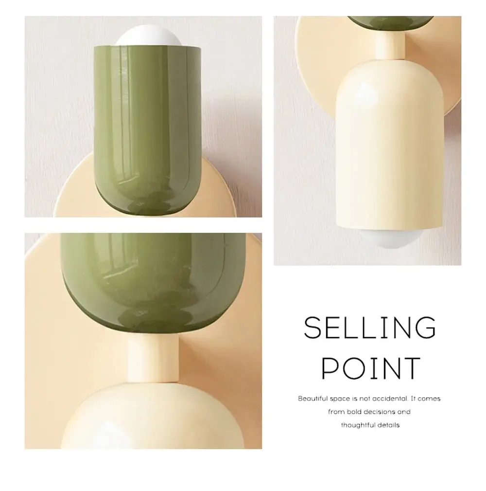 Description Picture 5 of itemModern Minimalist Color Restaurant Living Room Wall Lamp Bedroom Bedside Lamp With E27 LED Light bulb Warm Lighting Fixtures