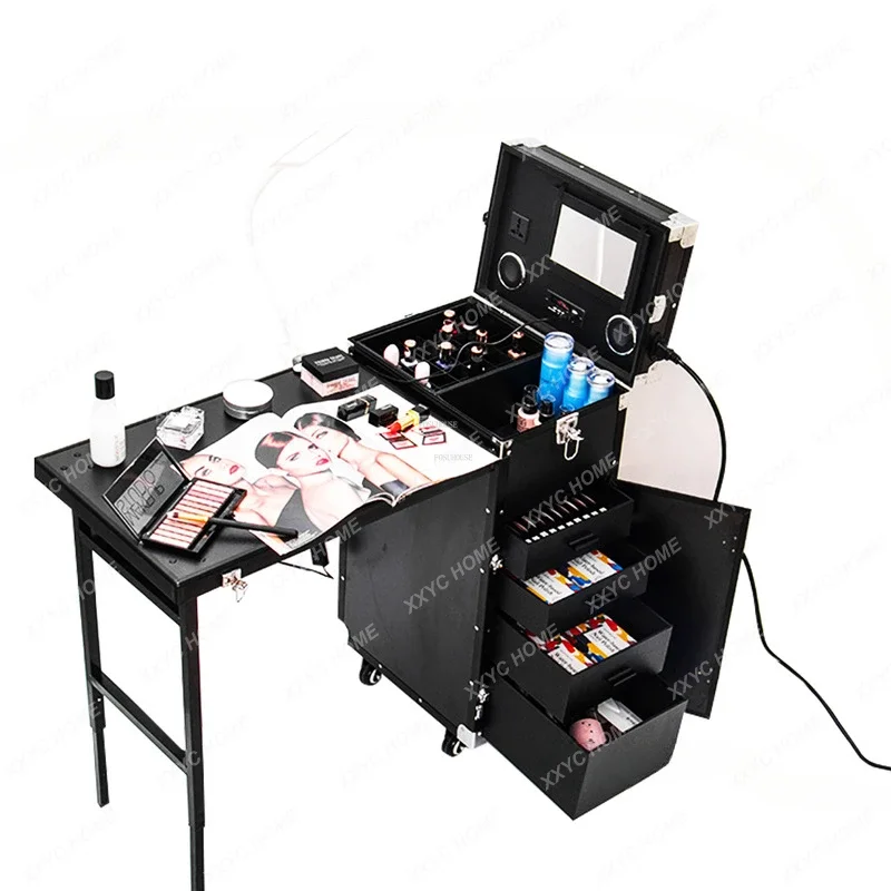 Portable Makeup Artist Nail Tables Foldable Nail Manicure Table Furniture Creative Multi-function Pull Rod Makeup Table Bu easel caballete pintura portable painting stand drawer artist student kid oil paint wooden easel box art supplies drawing table