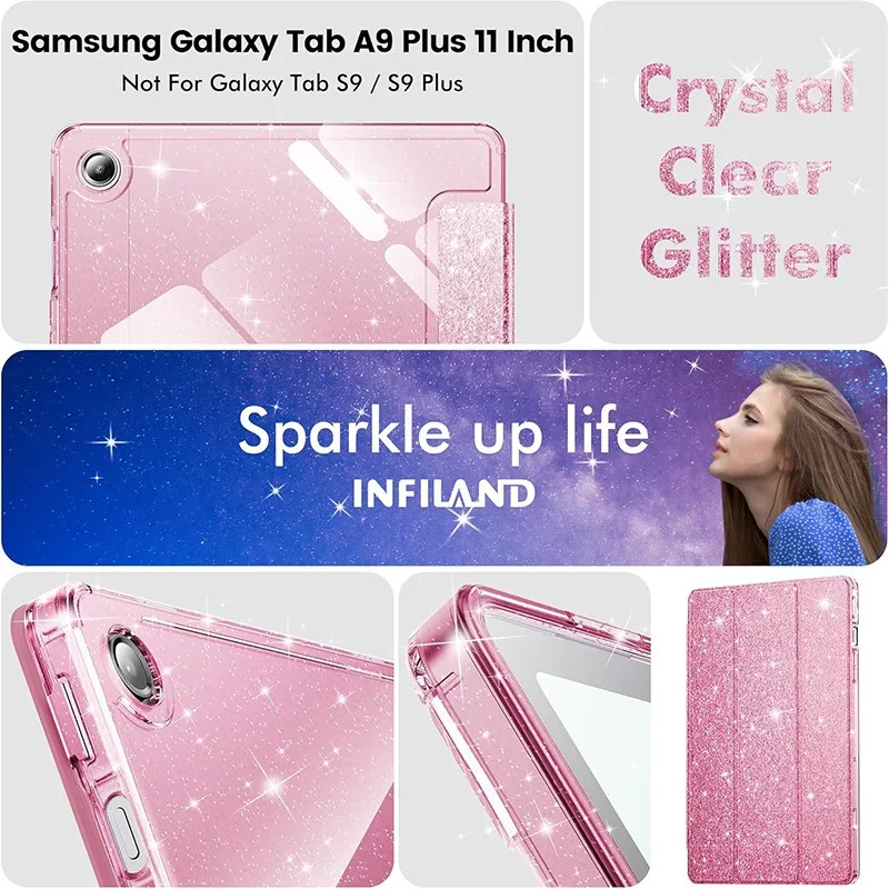 Glittering Sparkly Tablet Case with Pencil Holder and Stand