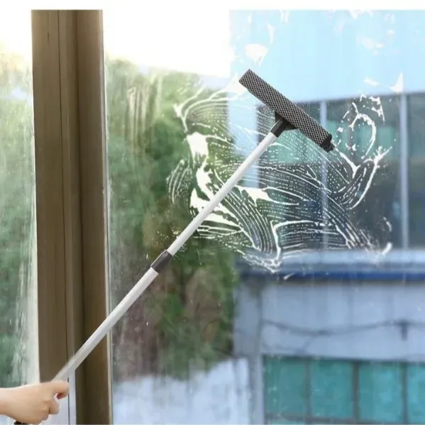 1pc Squeegee Window Cleaner 2 in 1 Retractable Pole Cleaning Window Brush Glass Squeegee Cleaning Tool for Car Shower Glass Door